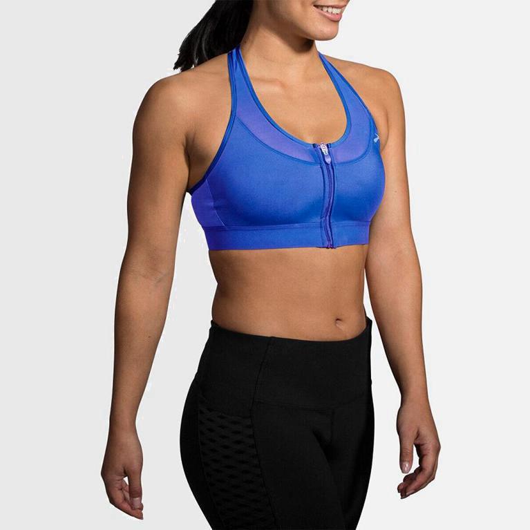 Brooks Women's Fastforward Zip Running Bra Singapore - Blue (40638-DRAW)